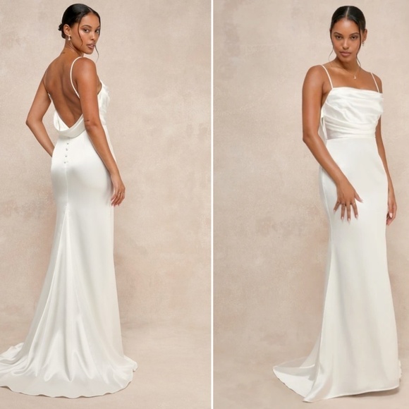 Lulus Dresses & Skirts - LULU's Bridal Sexy Elegant Sophisticated White Chic Satin Maxi Gown with Train